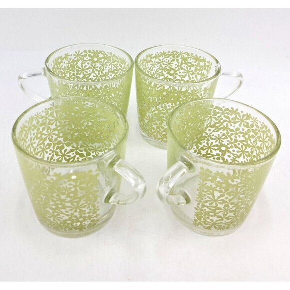 IKEA GODTA Glass Coffee Mug Tea Cup -Patterned Green Set of 4 - Picture 2 of 8
